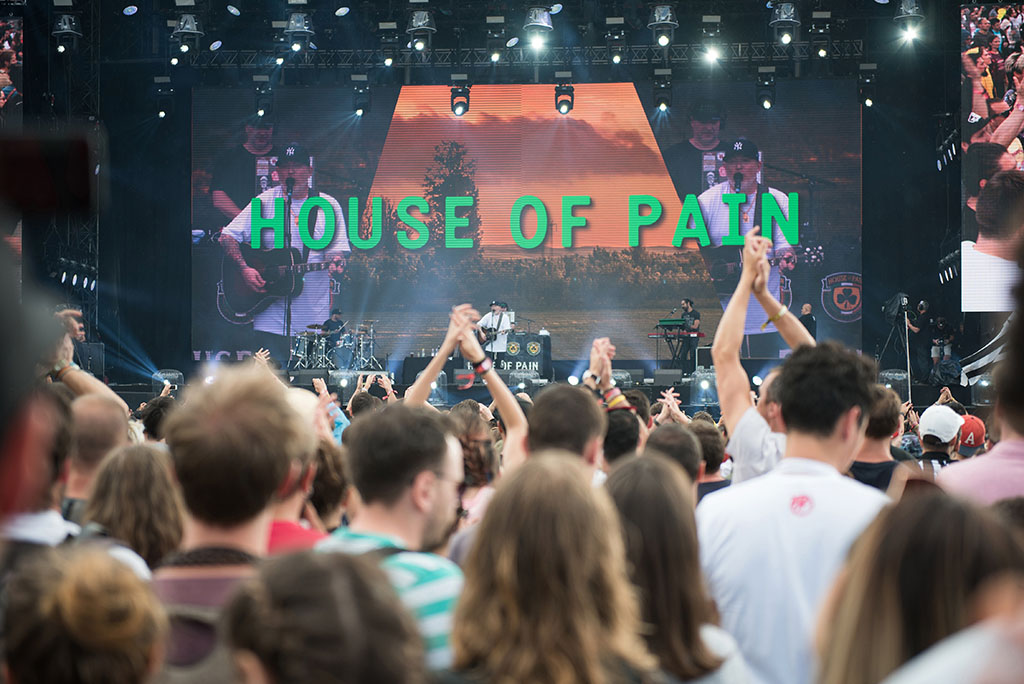 BONTIDA, ROMANIA - JULY 16, 2017: American hip hop band from Los Angeles, California, House of Pain performing a live show at Electric Castle festival