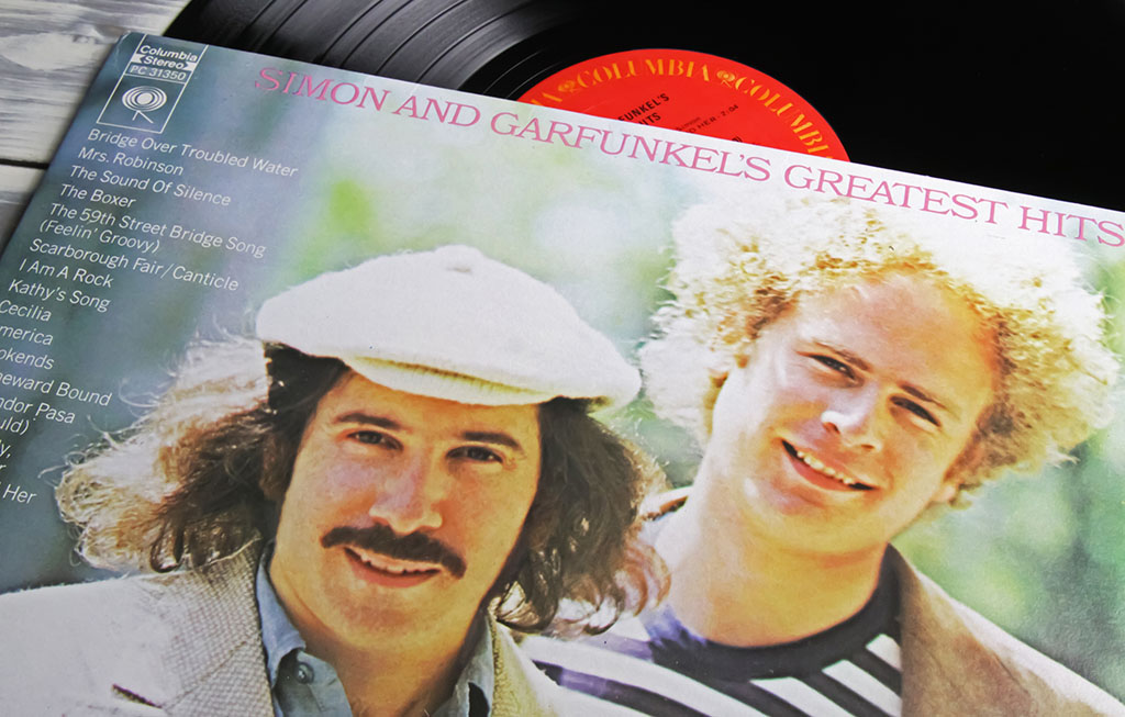 Viersen, Germany - November 9. 2022: Closeup of isolated vinyl record cover with Simon and Garfunkel hit songs