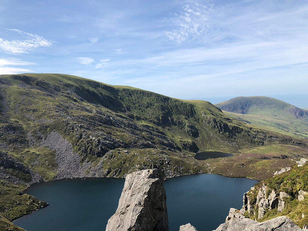 Looking down at Llyn Hywel from Rhinog Fach in Gwynedd, Wales