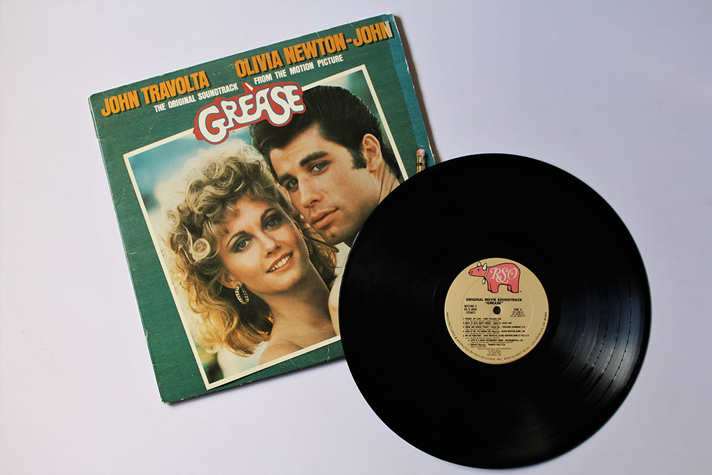 Miami, FL, USA: April 2021: Grease The Original Soundtrack from the Motion Picture. Original motion picture soundtrack for the 1978 film Grease on vinly record LP.