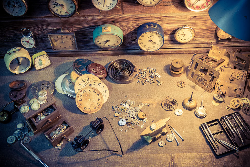 Watchmaker's room full of clocks